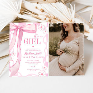 Foto för babyfoto för Elegant i rosa Bow Inbjudningar