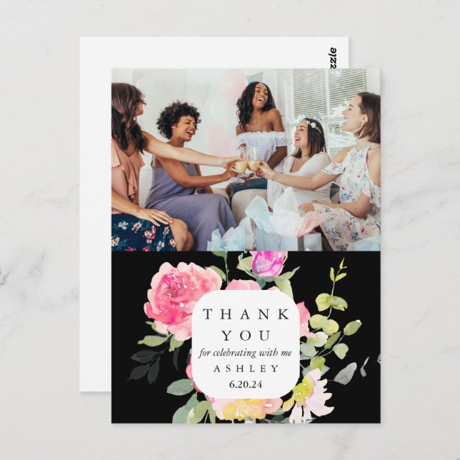 Foto för babyvisningsprogram, Blommigt Vykort (Fram/baksida)