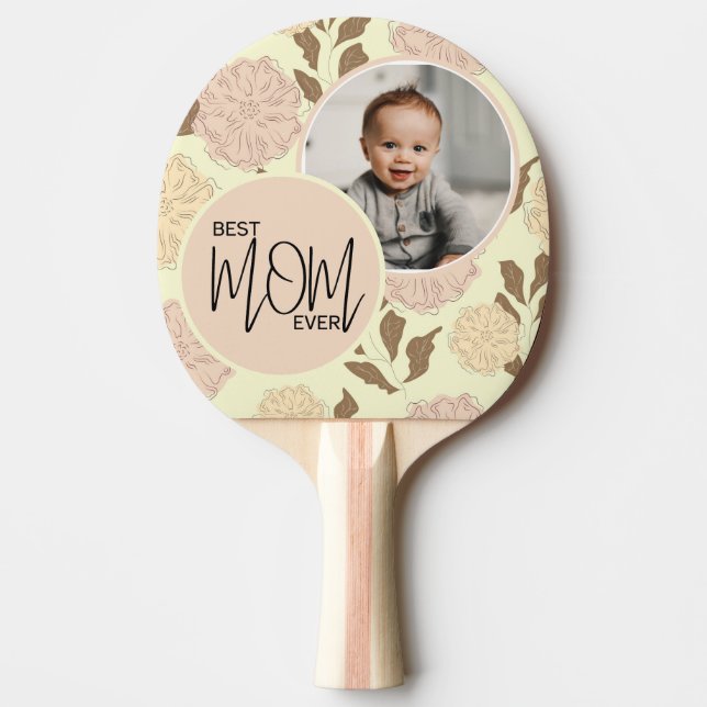 Foto för bästa Mamma någonsin-Blommönstret Pingisracket (Framsidan)