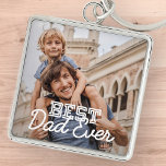 Foto för bästa Pappa någonsin - moderna Coolans st Fyrkantig Silverfärgad Nyckelring<br><div class="desc">Den här enkla och moderna designen består av serif och kursiv typografi och lägger till ett foto av anpassningsbarna</div>