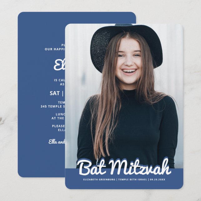 Foto för Bat mitzvah modern Anpassningsbar Inbjudningar (Fram/baksida)