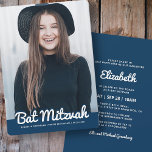 Foto för bat mitzvah modern Anpassningsbar Inbjudningar<br><div class="desc">Den här designen består av ett lekfullt kursivt skript som motverkas av enkel san serif-typografi. Denna utformning är modern och enkel. Lägg till bild bild. Finns här: http://www.zazzle.com/store/selectpartysupplies</div>