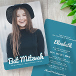 Foto för bat mitzvah modern Anpassningsbar Inbjudningar<br><div class="desc">Den här designen består av ett lekfullt kursivt skript som motverkas av enkel san serif-typografi. Denna utformning är modern och enkel. Lägg till bild bild. Finns här: http://www.zazzle.com/store/selectpartysupplies</div>