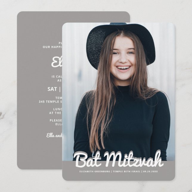 Foto för bat mitzvah modern Anpassningsbar Inbjudningar (Fram/baksida)