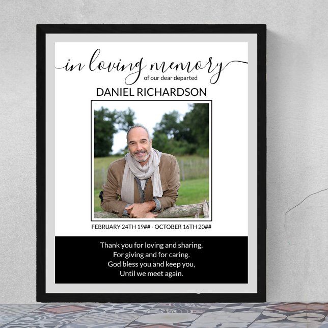 Foto för begravning eller minnesstund poster (Funeral memorial poster to order professionally printed or as a printable digital download)