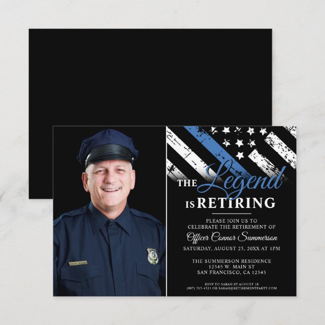 Foto för blått polishölje Pension-Party Inbjudningar (Fram/baksida)