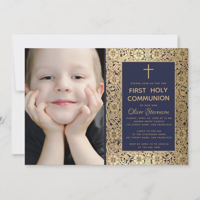 Foto för Blommigten Blue Guld i första unionen Vin Inbjudningar (Framsida)