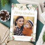 Foto för Blommigten God jul i guld Glitter Winter  Julkort<br><div class="desc">Sänder hälsning av säsongen med det här "Guld Glitter Winter Blommigt God jul Photo Helgdag Card". Om du vill göra ytterligare anpassningar klickar du på länken "anpassa ytterligare" och användor verktyg som är utformat för att ändra mallen.</div>