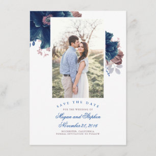 Foto för Blommigten Navy Blue & Mauve - Spara datu Tilläggskort
