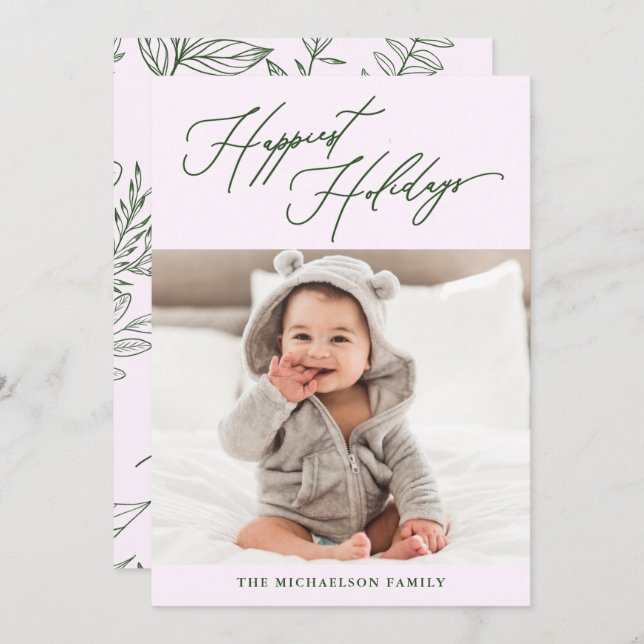 Foto för botanisk Lila Happiest Helgdagars Julkort (Fram/baksida)