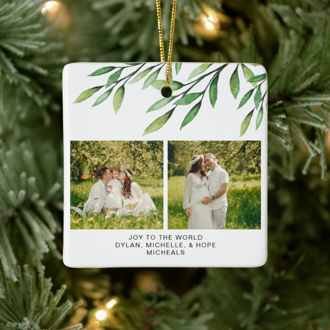 Foto för botaniska vattenfärgsfamiljen jul julgransprydnad keramik (Träd)