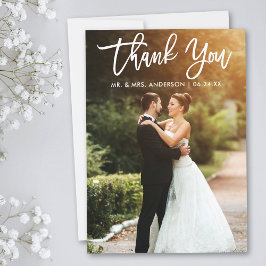 Foto för bride Groom Bröllop i penselskript Tack Kort