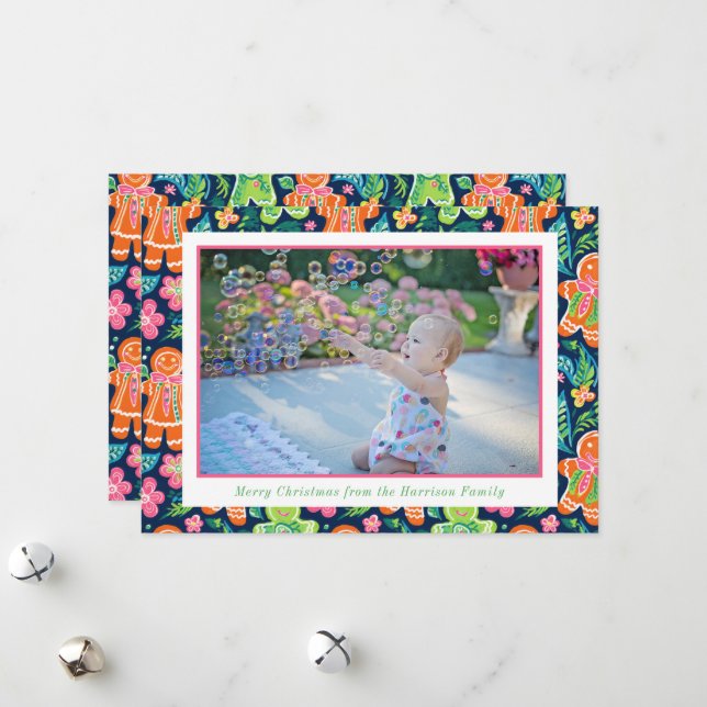 Foto för Bright Handflatan Beach-julgingerbröd Julkort (Fram/Back In Situ)