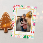 Foto för Bright Lycklig jul Mönster Julkort<br><div class="desc">Var vänlig och ljus med det här färgstarka helgdag i lycklig - anpassade med ditt foto och personliga meddelande till dina nära och kära.</div>