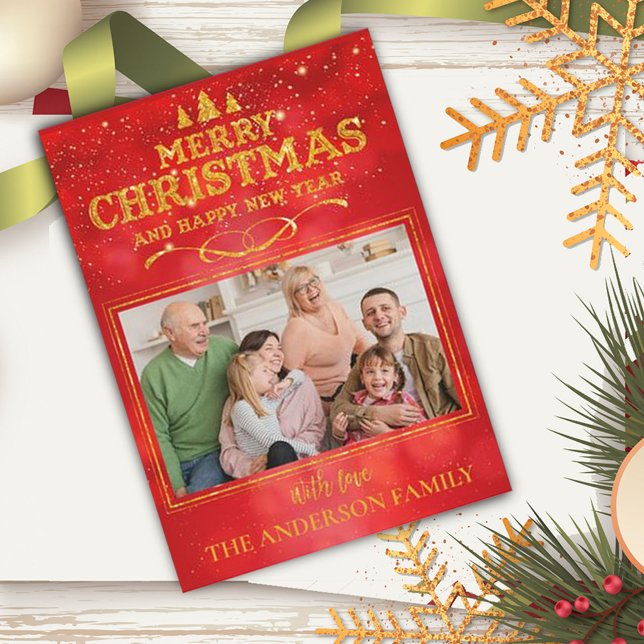 Foto för Bright Red God jul Gott nytt år Julkort (Skapare uppladdad)