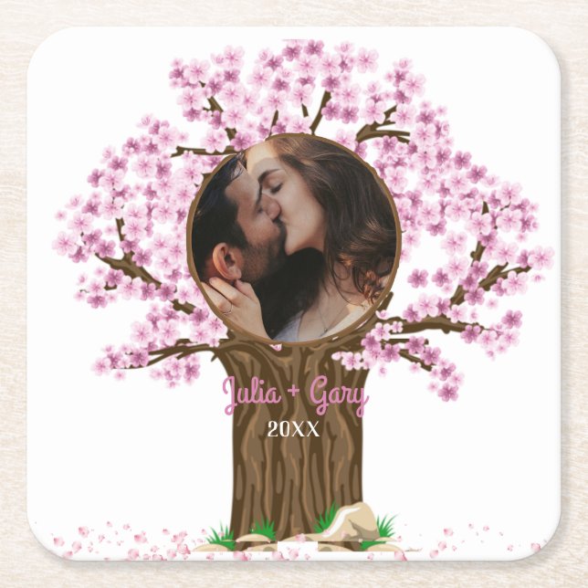 Foto för bröllop par Anpassningsbar Underlägg Papper Kvadrat (Framsidan)