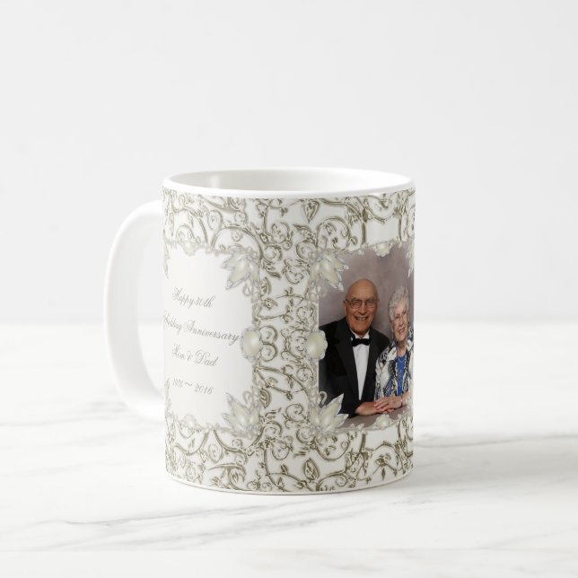 Foto för bröllopsdag för elegantpärla 30th kaffemugg (Framsida vänster)