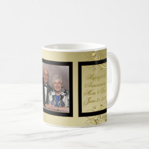 Foto för bröllopsdag för krusidullguldsvart 50th kaffemugg