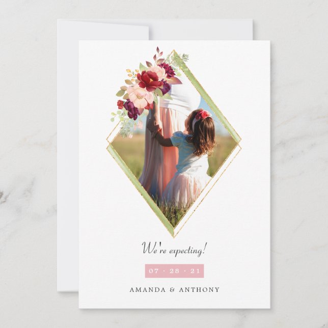 Foto för burgundisk och  geometrisk Gravid Meddelande (Framsida)