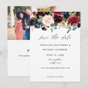 Foto för Burgundy, Navy &  Rosa Blommigt Spara Datumet