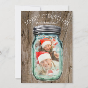 Foto för burk för Mason för jul Barnwood för Julkort