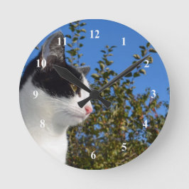 Foto för Cat Black and White-profil Rund Klocka