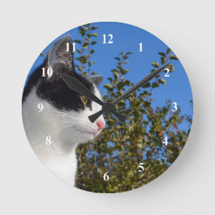 Foto för Cat Black and White-profil Rund Klocka