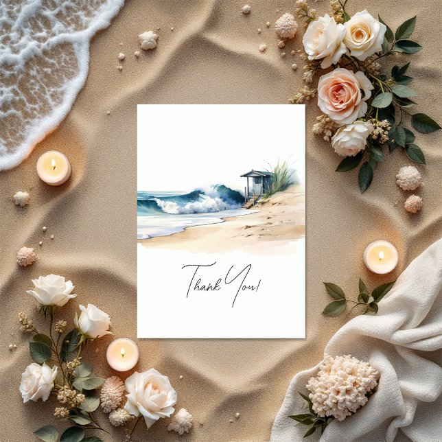 Foto för Chic av strutsbröllop Tack Kort (Coastal Chic Beach Wedding Photo Thank You Card)