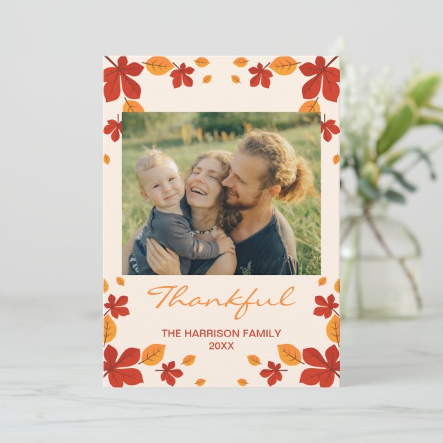 Foto för chic Höst löv - tacksam Thanksgiving Julkort (Stående Fram)