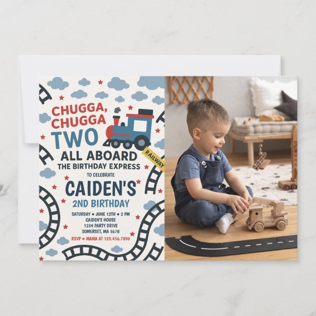 Foto för Chugga Chugga två Födelsedagsfester två T Inbjudningar (Framsida)