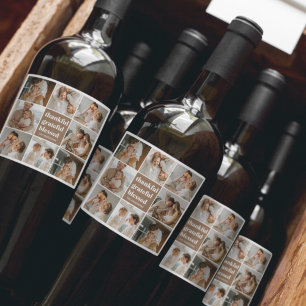 Foto för Collage Family   Tack och lov välsignad Vinflaska Etikett