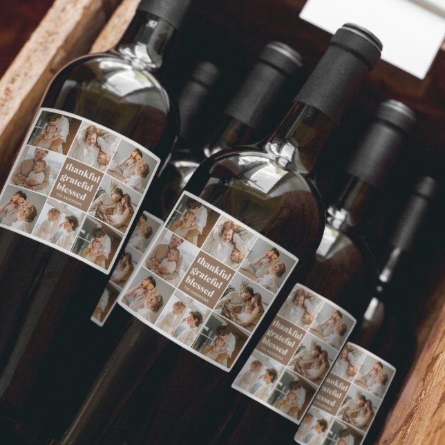 Foto för Collage Family | Tack och lov välsignad Vinflaska Etikett (Skapare uppladdad)
