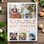 Foto för Cute Best Grandma Flowers Blommigt Family Pussel<br><div class="desc">Cute Best Grandma Flowers Blommigt Family 5 Photos Puzzle. Handritade blommor och fem familjefotor. Skapa din egen personlig för en mormor för Mor dag,  födelsedag eller jul.</div>