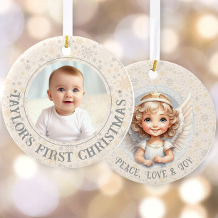 Foto för Cute First jul Angel Template Namn Julgransprydnad Keramik