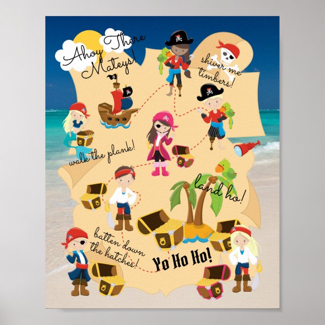 Foto för Cute Roligt Personlig Pirat Treasure Kart Poster (Framsidan)