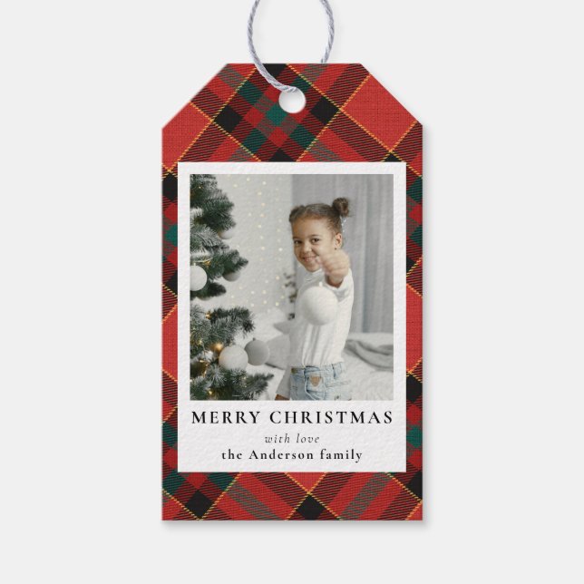 Foto för dagens minimala Red & Grönt-julfamilj Presentetikett (Framsidan)