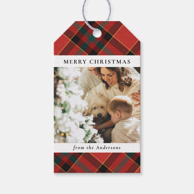 Foto för dagens minimala Red & Grönt-julfamilj Presentetikett (Framsidan)