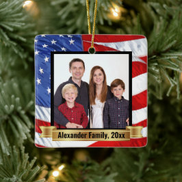 Foto för den amerikanska Flagga Background Patriot Julgransprydnad Keramik