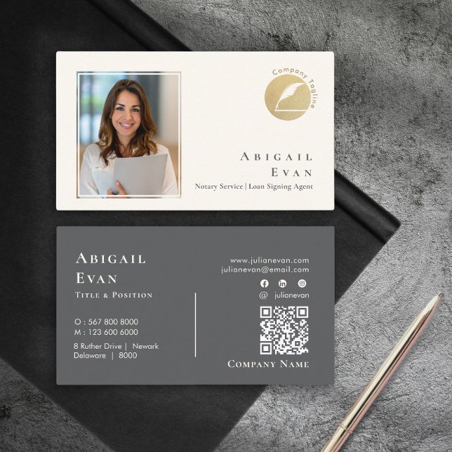 Foto för den moderna Glitter Guld Feather Notary S Visitkort (Modern Glitter Gold Feather Notary Service Photo Business Card)