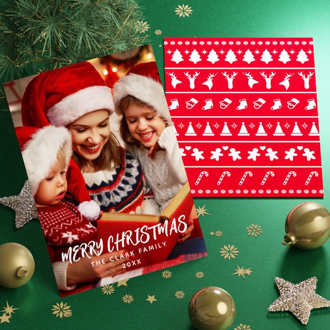 Foto för den moderna penselskriptfamiljen minimali julkort (Minimalist Modern Brush Script Family Photo Holiday Card)