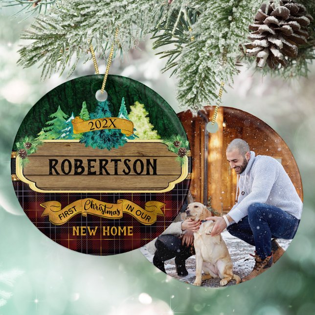 Foto för den nya hemfamiljen Rustic Wood-julen Julgransprydnad Keramik (Skapare uppladdad)