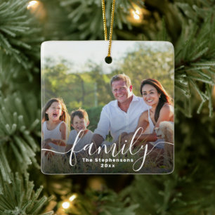 Foto för Dubblan Sida Family i elegant-skript Julgransprydnad Keramik
