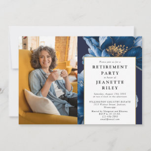 Foto för elegant Navy Blue Blommigt Pension Party Inbjudningar