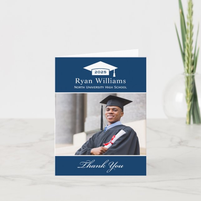 Foto för elegant Navy Blue Personlig Studenten Tack Kort (Framsida)