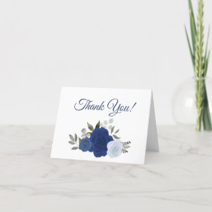 Foto för elegant Navy Blue Watercolor Ro Bröllop Tack Kort
