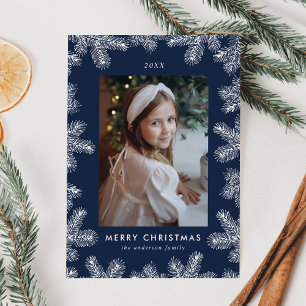 Foto för elegant Navy och White Gräs Ram Julkort