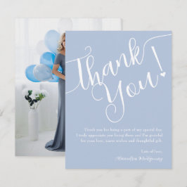 Foto för elegant Script Blue Boy Baby Shower Tack Kort