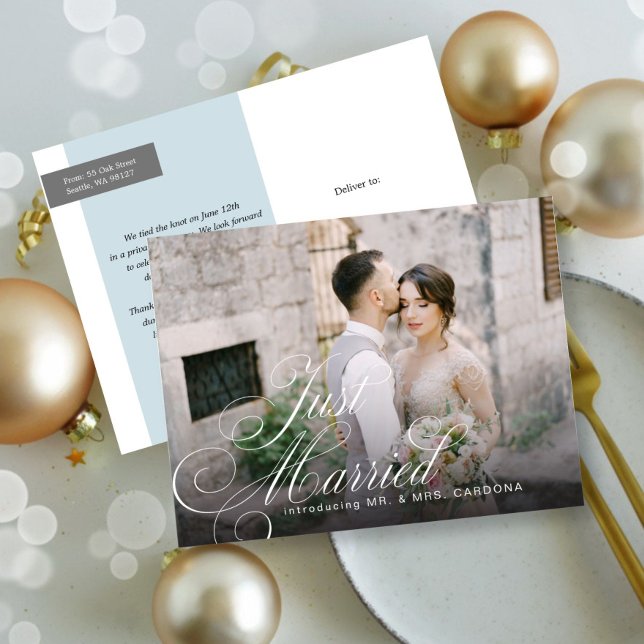 Foto för elegant Script Ny gifta Elopement Meddelande Vykort (Skapare uppladdad)