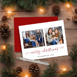 Foto för enkel röd God jul i BUDGET<br><div class="desc">BUDGET Red Script Modern God jul Photo Helgdag Card med två av dina favoritfoton och ett enkelt skript med elegant God jul hälsning. Baksidan är försedd med en festlig, vinterröd bakgrund. Perfekt för dina helgdagskort i år! **Vårt papper i BUDGETEN är mindre, ljusare och känsligare, men ändå vackert! Glöm inte...</div>