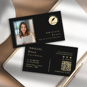 Foto för enkel svartvitt och Guld Feather Notary S Visitkort